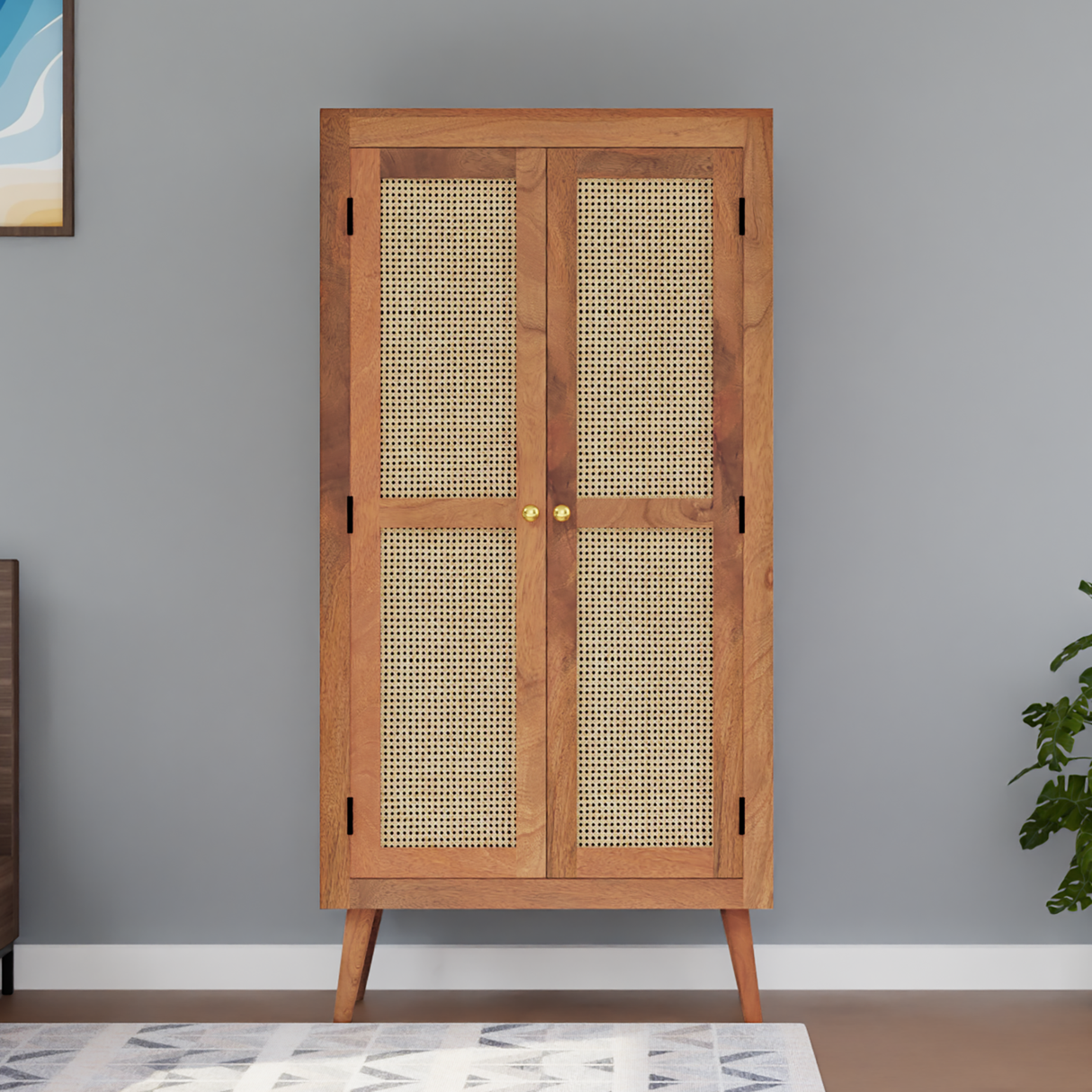 Blissi Two Door Mango Wood Wardrobe in Natural Colour