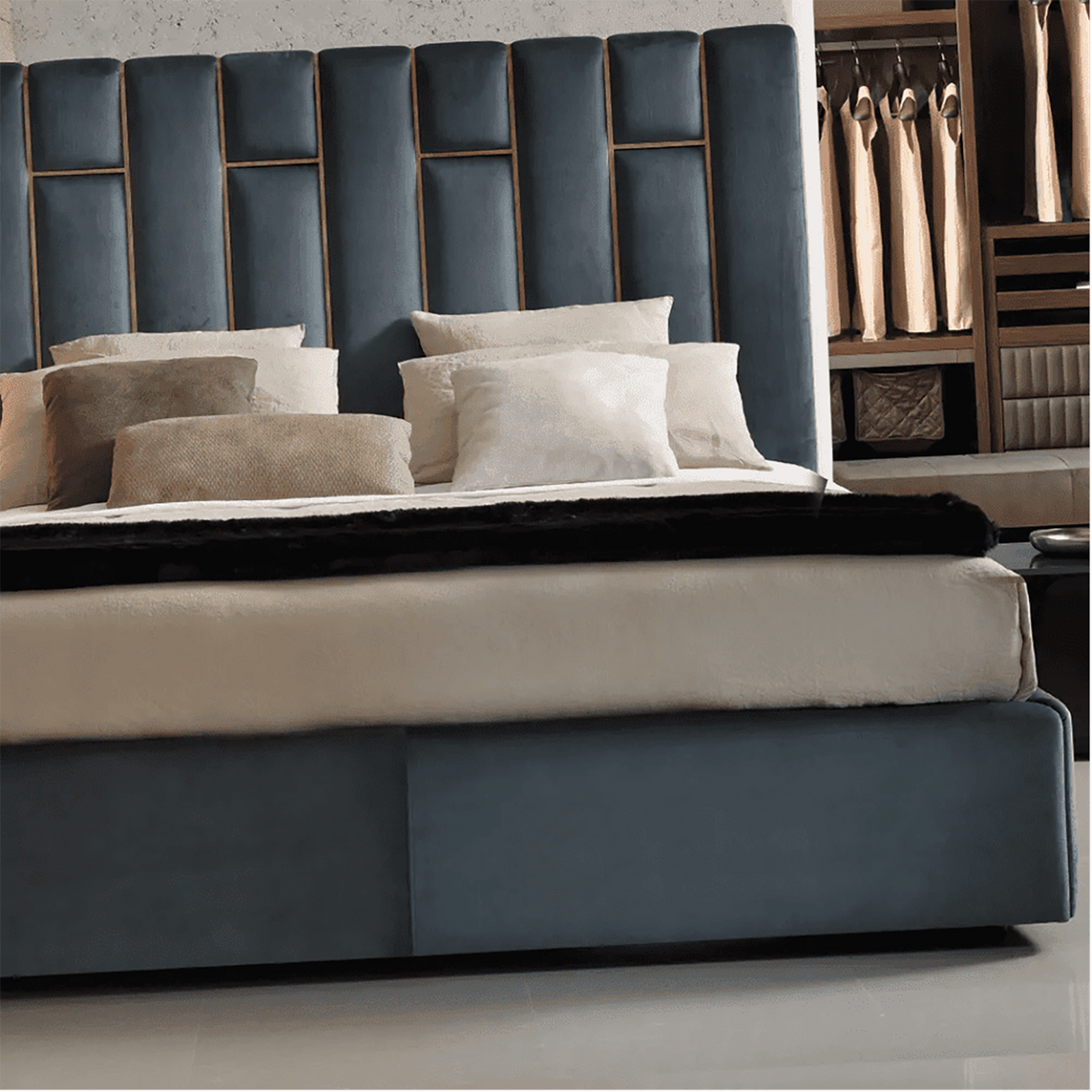 Elitaria King size Upholstered Bed in Greyish Blue Colour With Box Storage