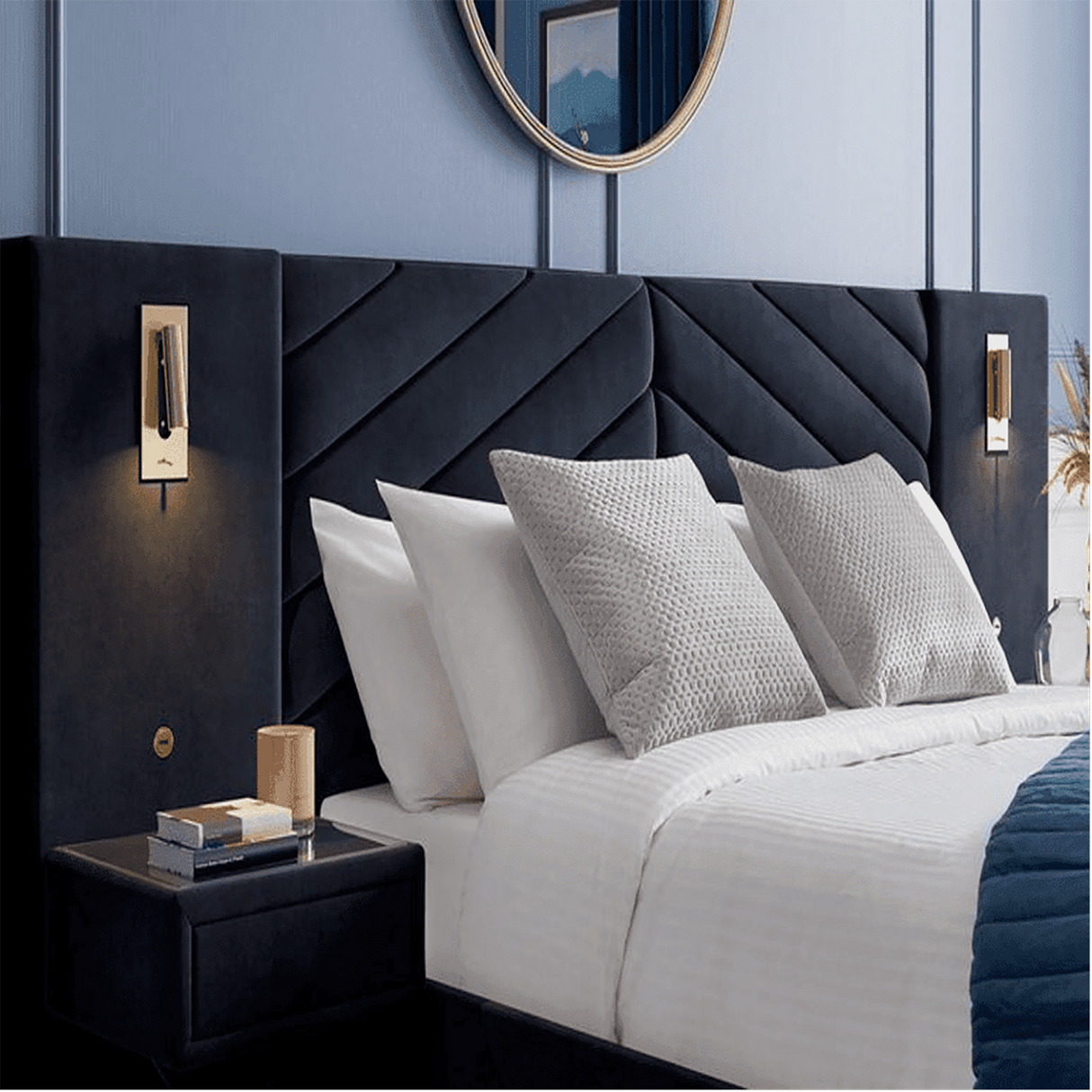 Moderna Upholstered Bed in dark blue Colour With Box Storage