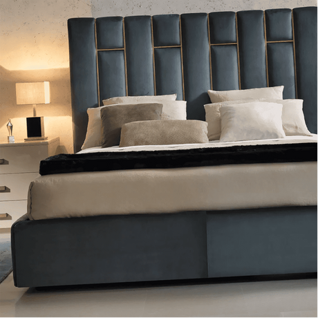 Elitaria King size Upholstered Bed in Greyish Blue Colour With Box Storage