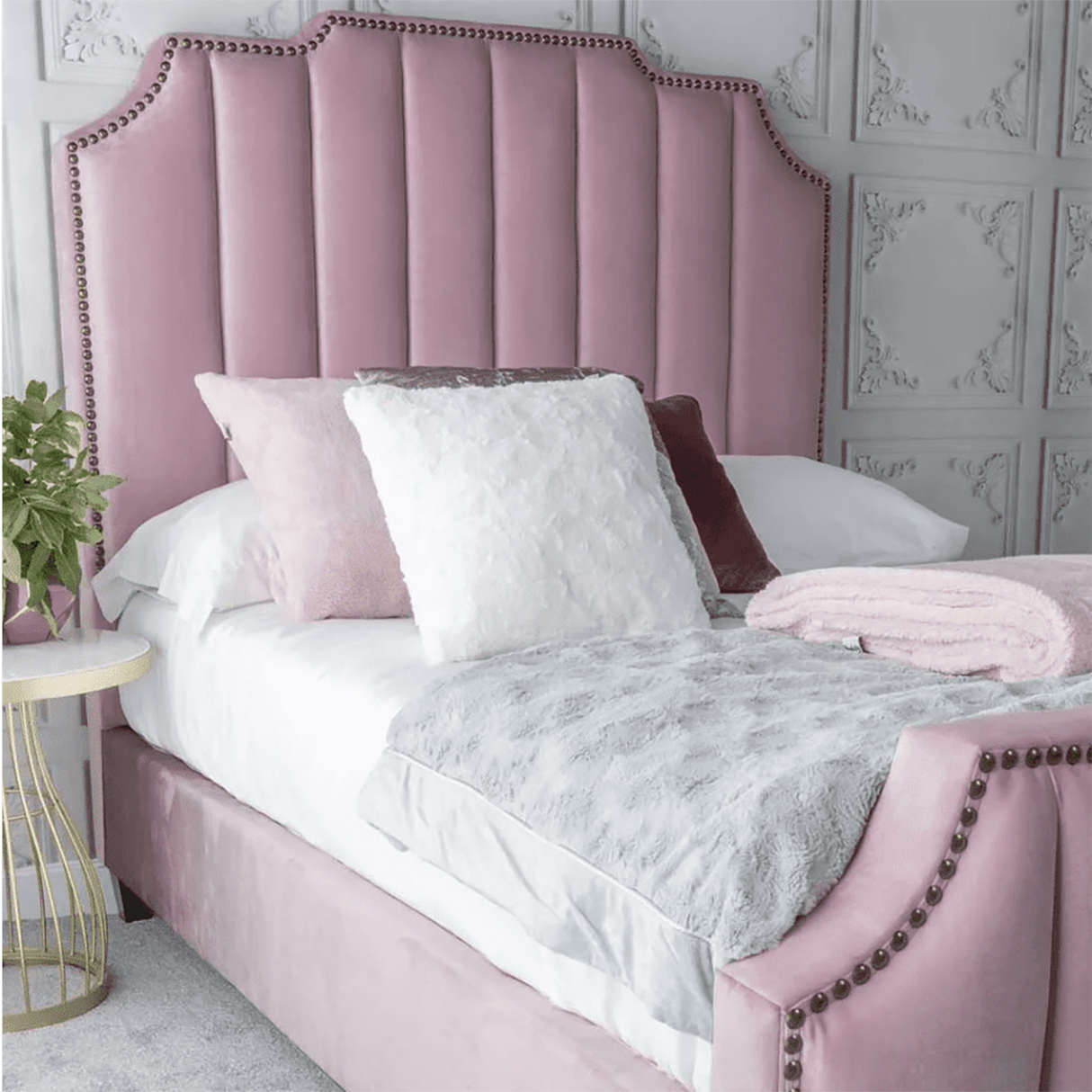 Spruceton King size Upholstered Bed in Light Pink Colour Without Box Storage