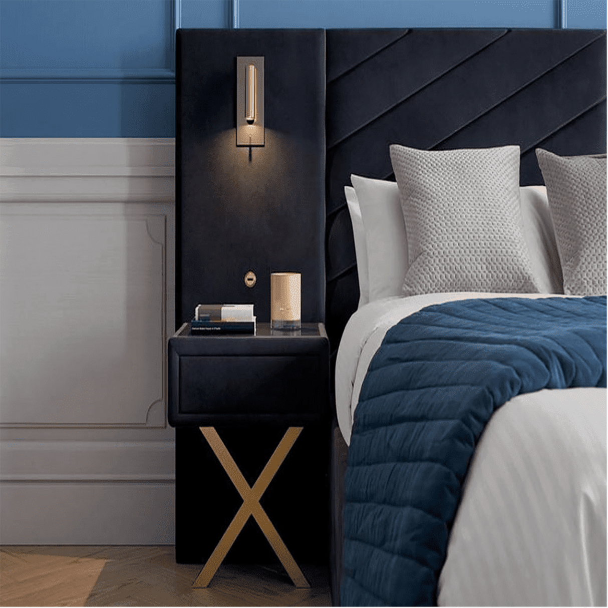 Moderna Upholstered Bed in dark blue Colour With Box Storage