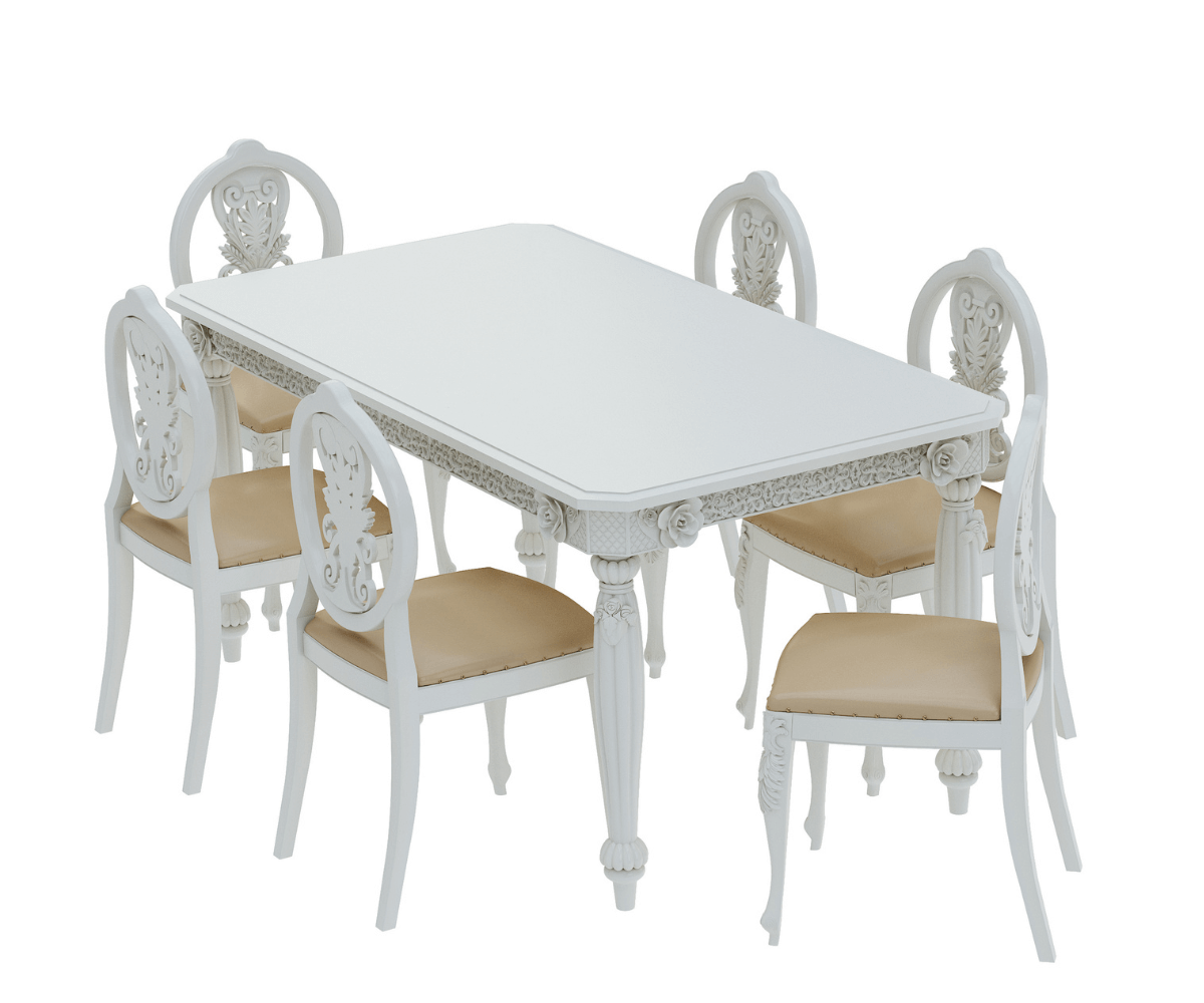 Sumptuous Luxury Carved White Dining Table Set  | Solid Wood Dining Set