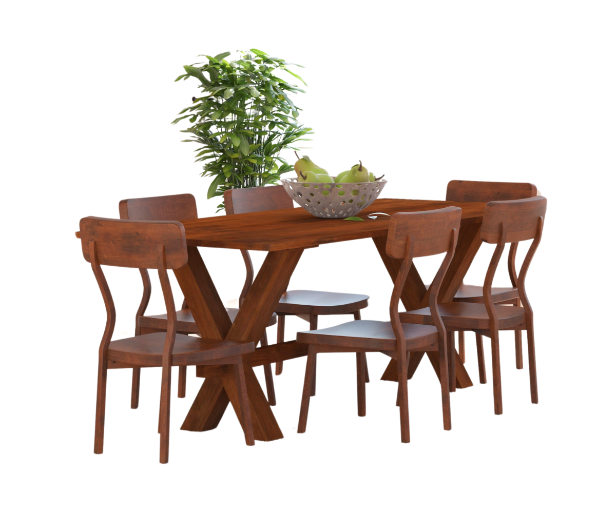 Charming X Leg Solid Wood Dining Set