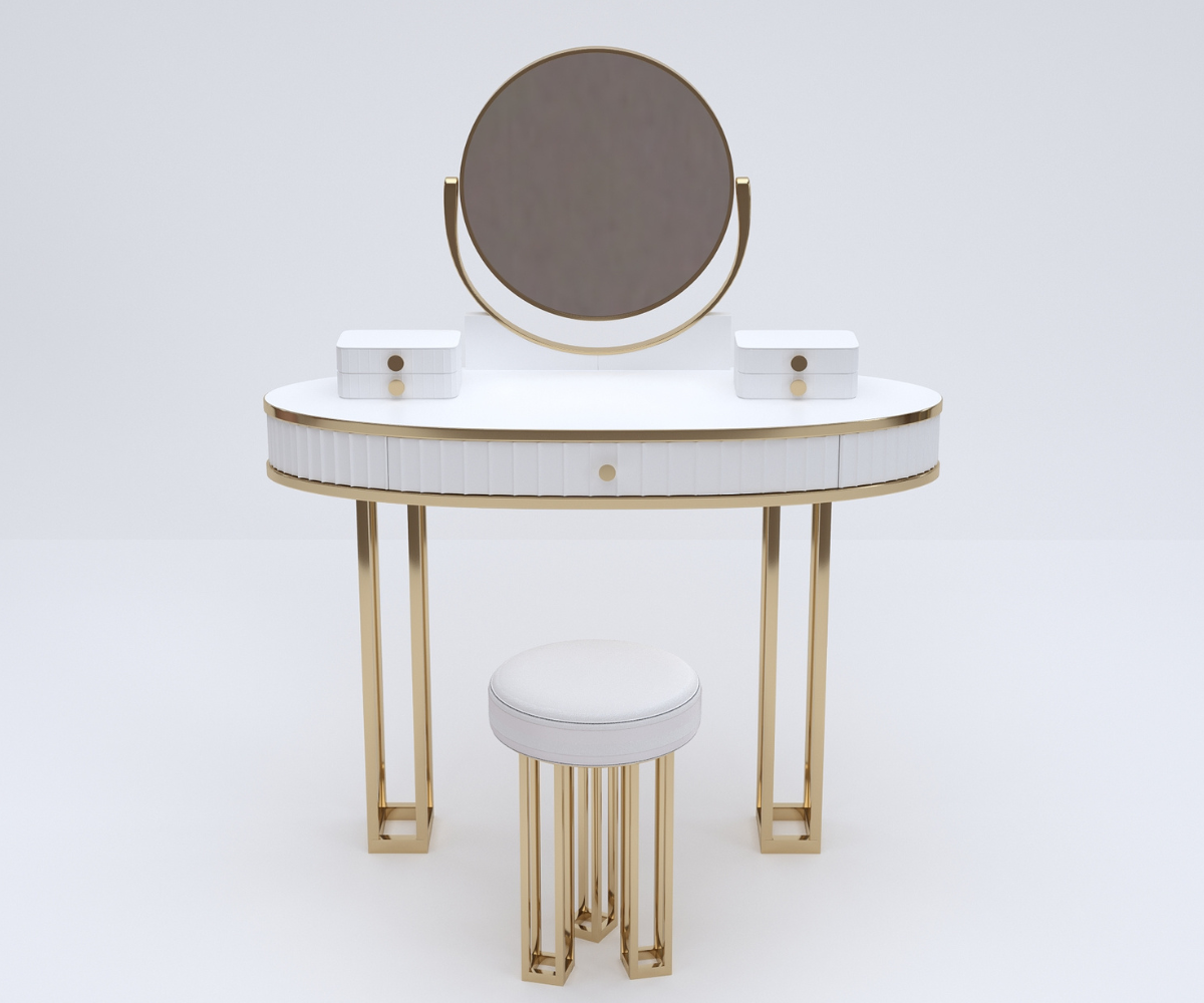 Royal Reflections Solid Wood White Dressing Table | Dressing Table with Mirror and Drawers