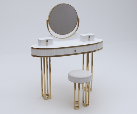 Royal Reflections Solid Wood White Dressing Table | Dressing Table with Mirror and Drawers