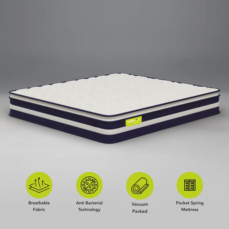 Wakeup India | Smart Tech Pillow Top Mattress | Pocket Spring with Softy Foam | 10 Years Warranty | Medium Firm