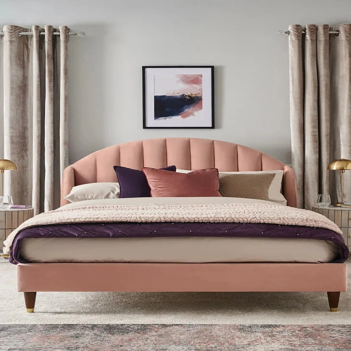 Trevalan King size Upholstered Bed in Light Pink Colour Without Box Storage