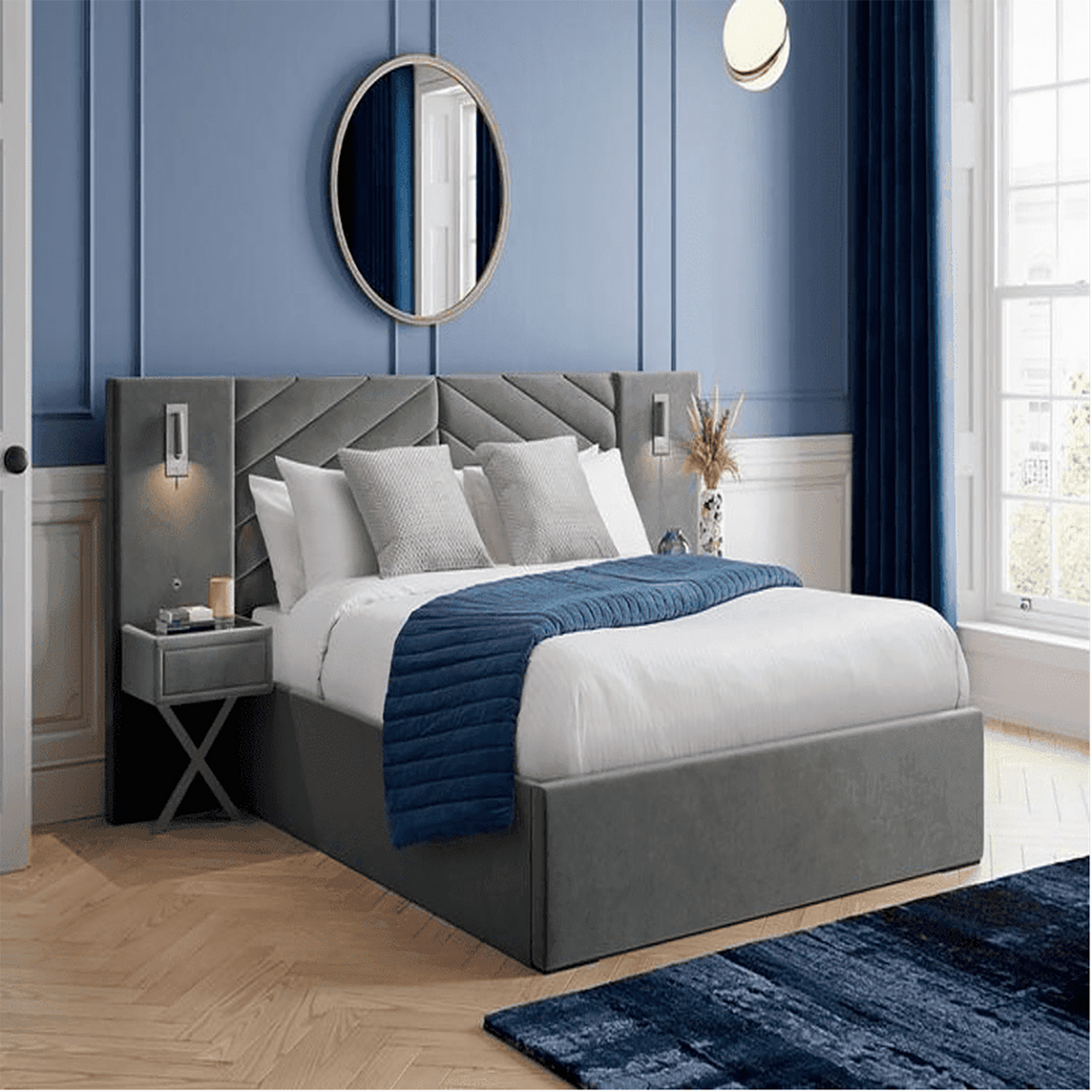 Moderna Upholstered Bed in dark blue Colour With Box Storage