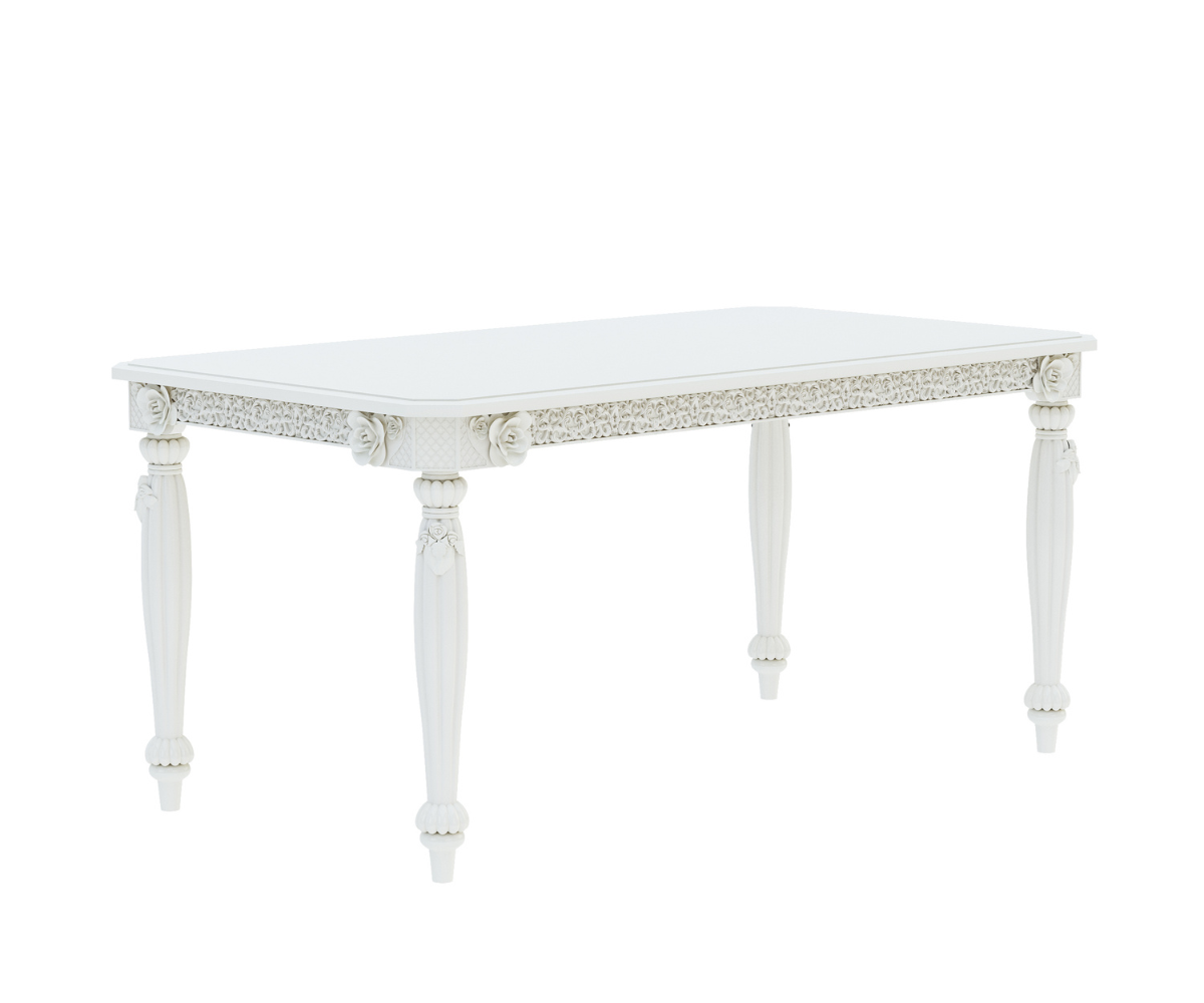 Sumptuous Solid Wood White Dining Table | Carved Design