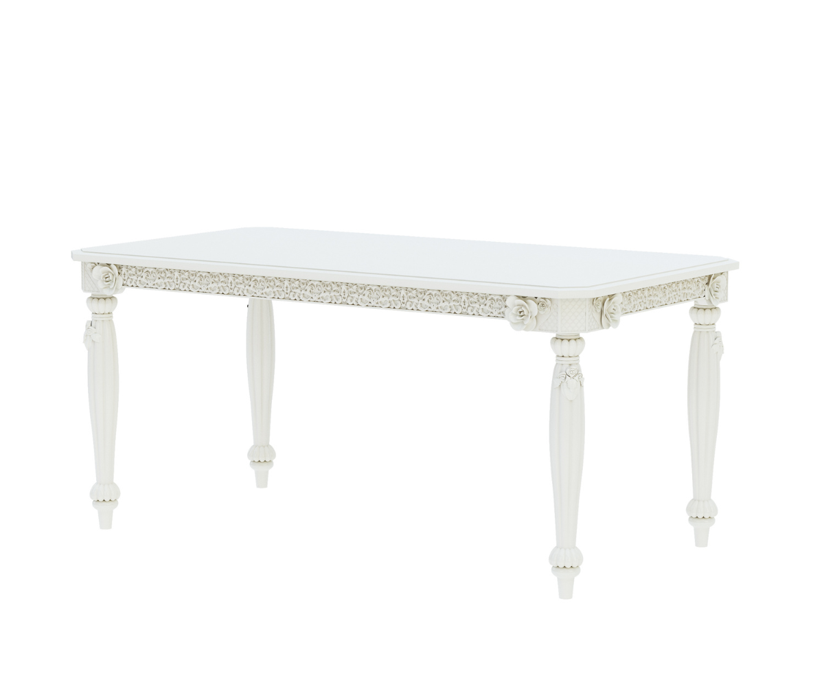 Sumptuous Solid Wood White Dining Table | Carved Design