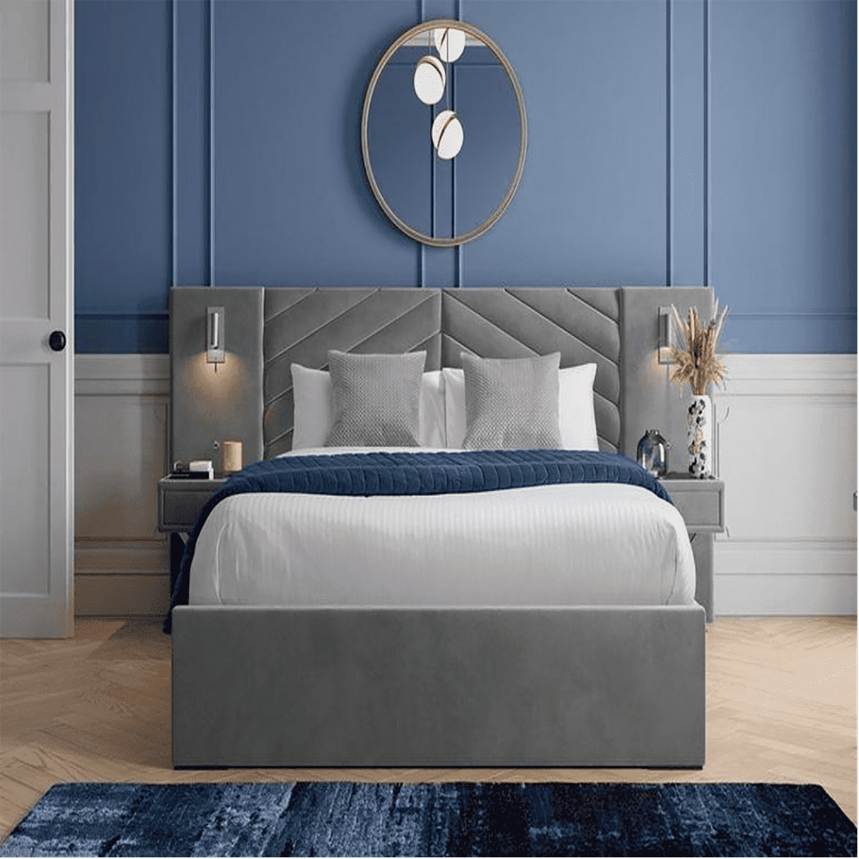 Moderna Upholstered Bed in dark blue Colour With Box Storage