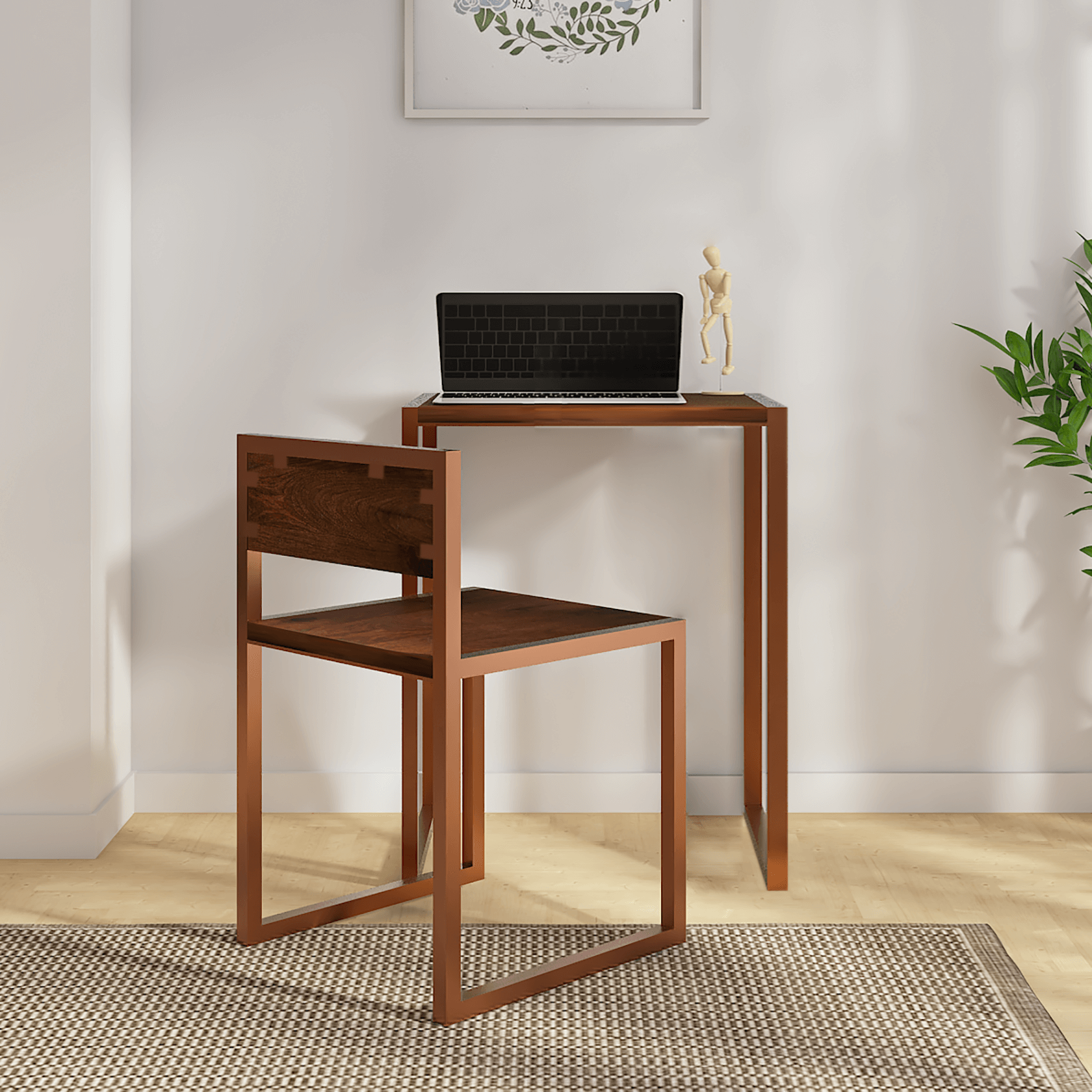 Merria Iron And Sheesham Wood Study Table Set - Main Image