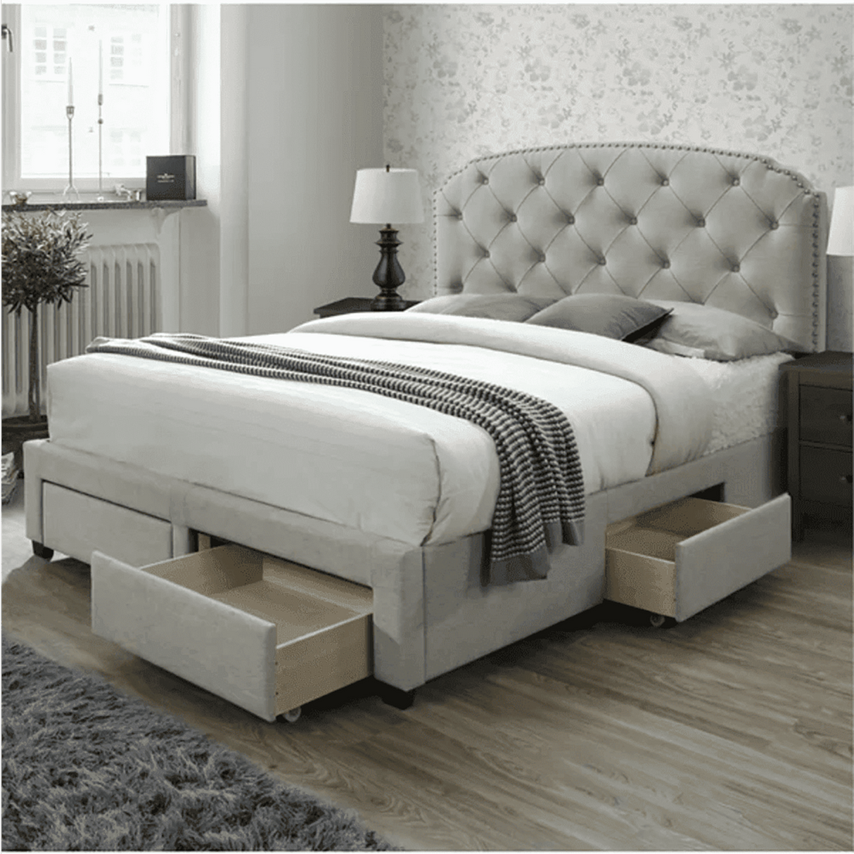 Resthaven Upholstered Bed in grey Colour With Box Storage