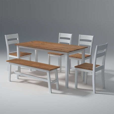 Flay Mango Wood Dining Table Set In Natural White