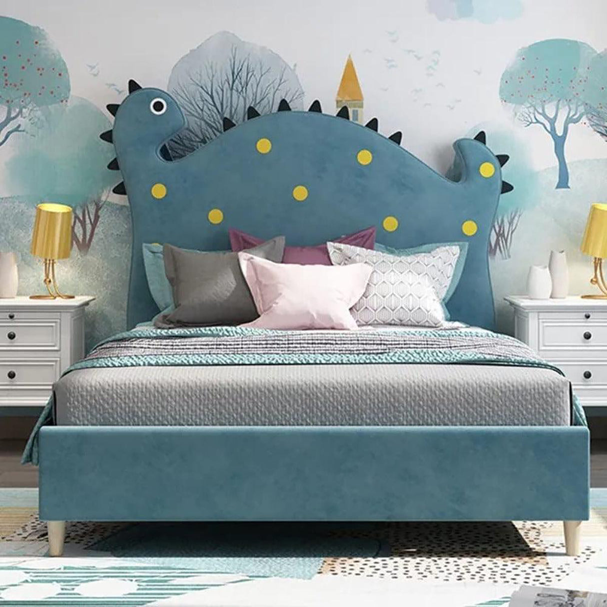 Mirage Upholstered Bed in blue Colour Without Box Storage