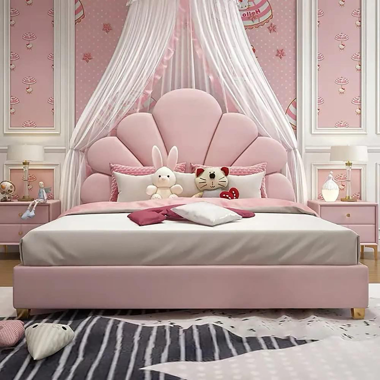 Heirloom King size Upholstered Bed in Light Pink Colour Without Box Storage