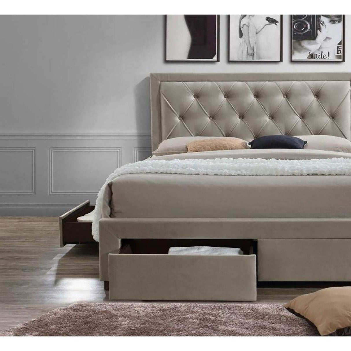 Renaissance Upholstered Bed in Beige Colour With Box Storage