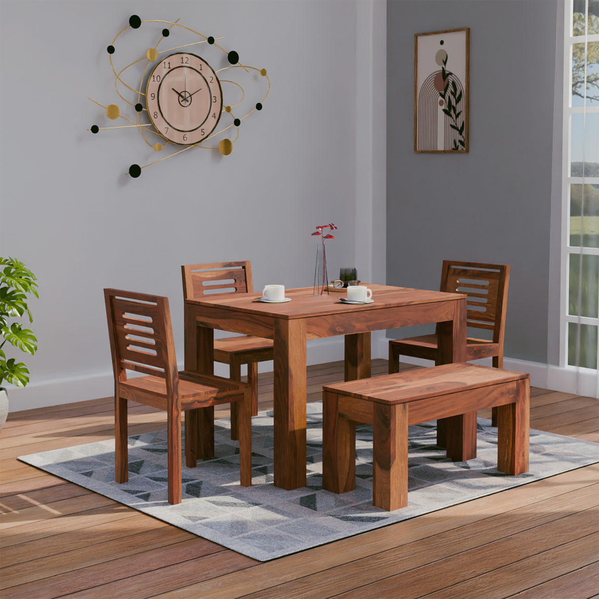 Mauro Sheesham Wood Dining Table Set (4 Seater) In Light Honey Finish