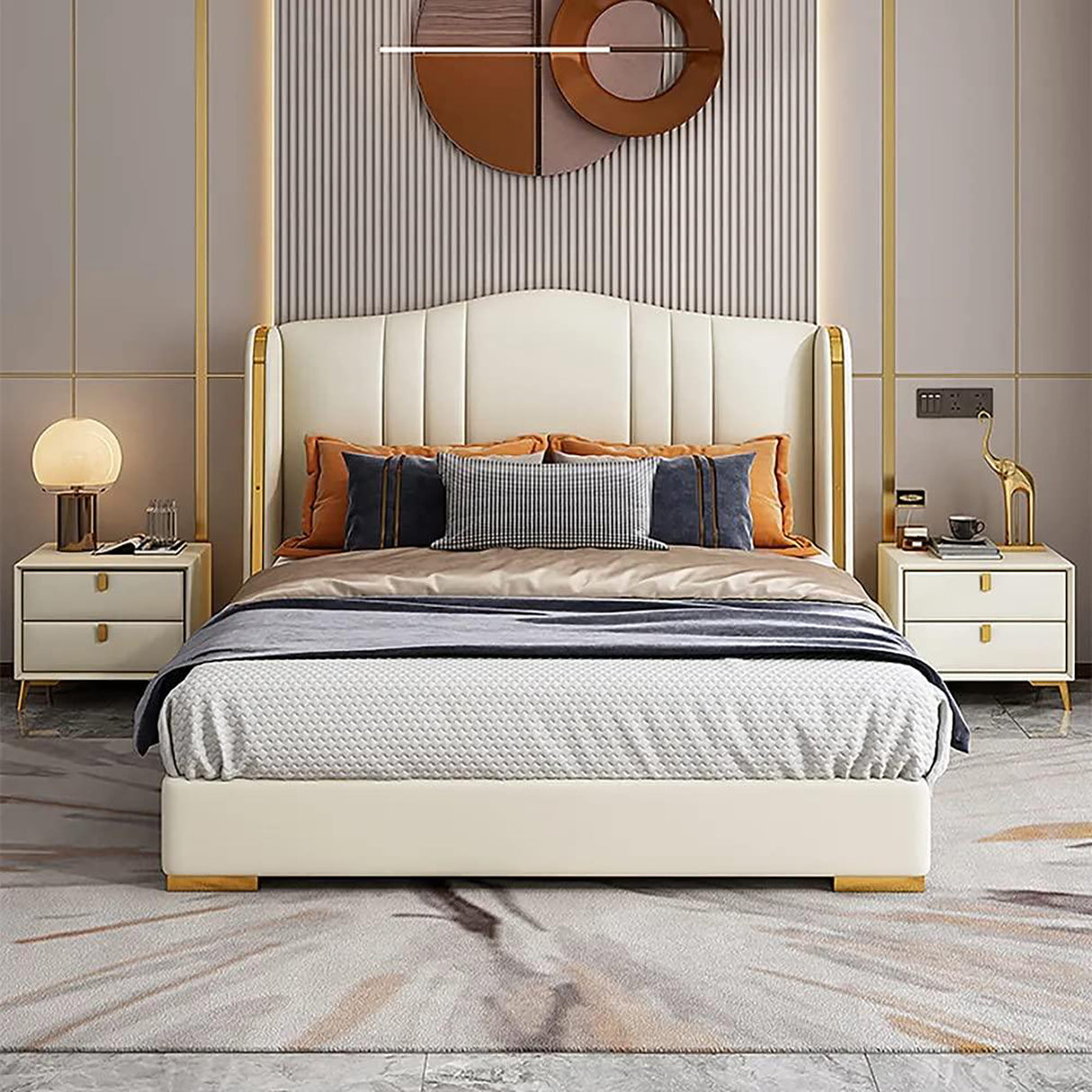 Pinnacle Upholstered Bed in Beige Colour With Box Storage