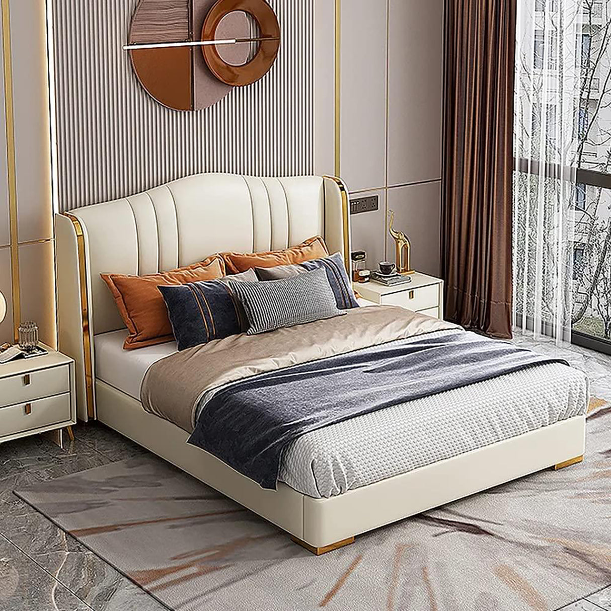 Pinnacle Upholstered Bed in Beige Colour With Box Storage