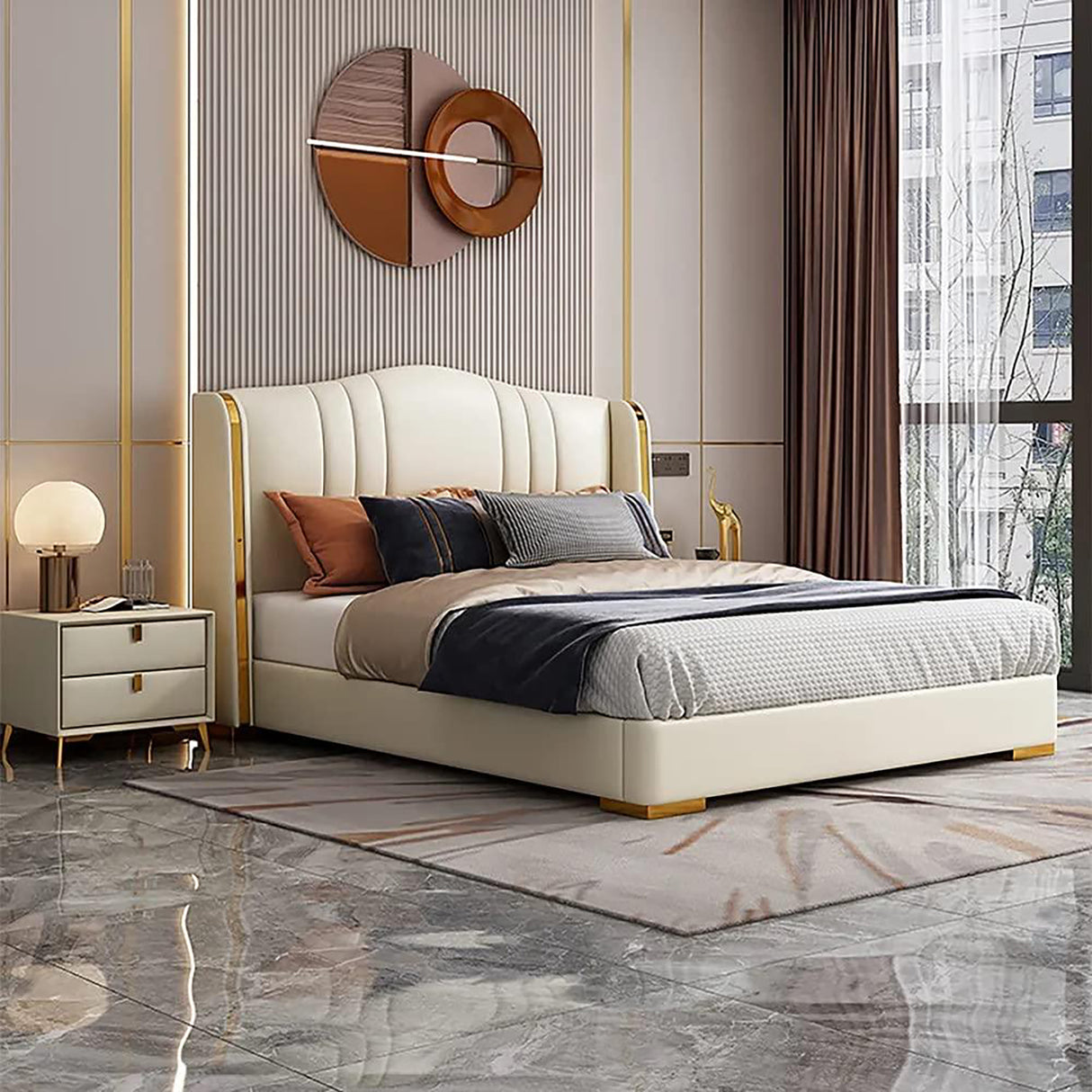 Pinnacle Upholstered Bed in Beige Colour With Box Storage