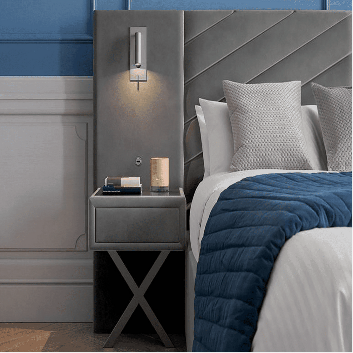 Moderna Upholstered Bed in dark blue Colour With Box Storage