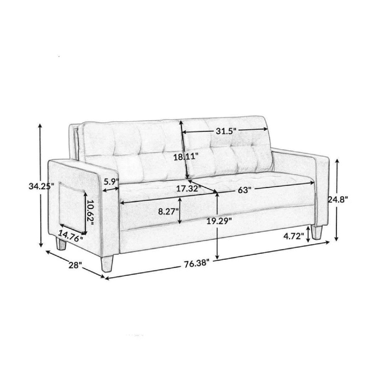 Camelback 3 Seater Sofa in grey colour