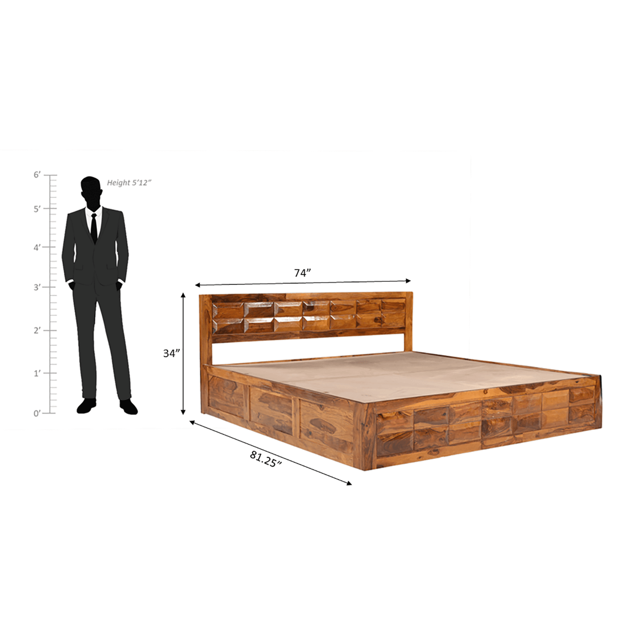 Arcadia Sheesham Wood Bed With Storage