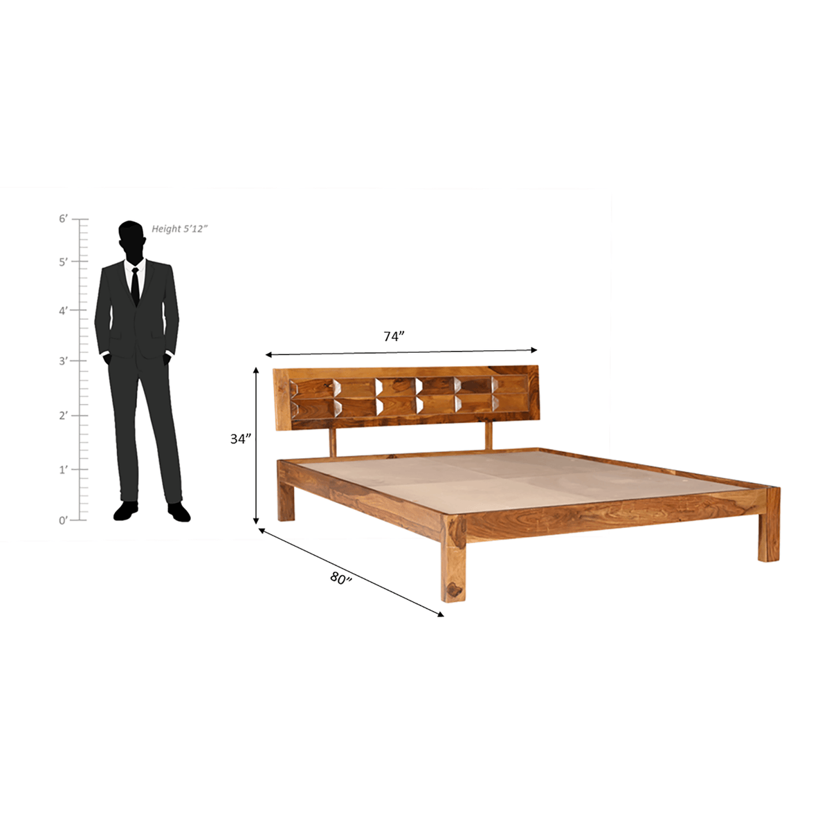 Arcadia Sheesham Wood Bed Without Storage