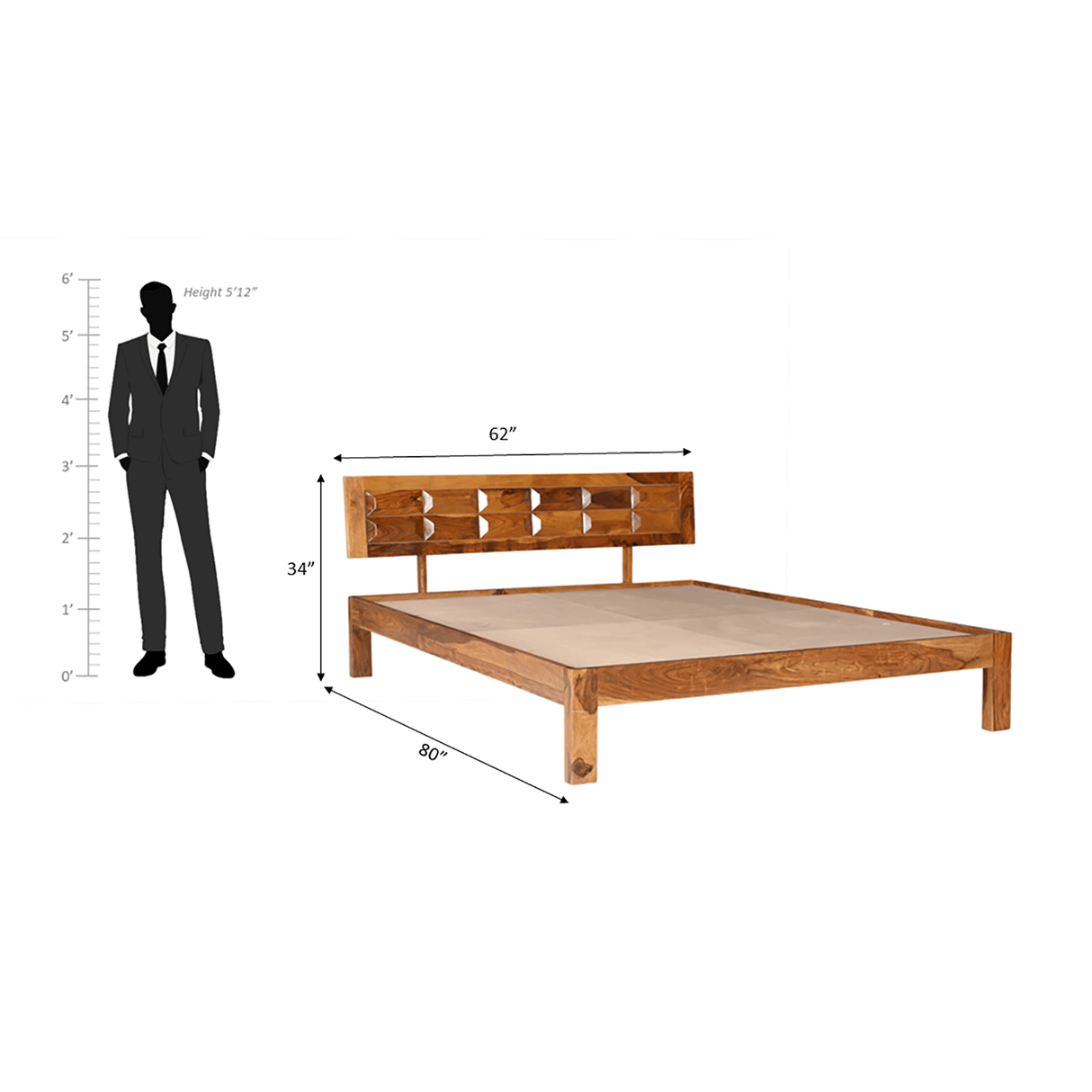 Arcadia Sheesham Wood Bed Without Storage