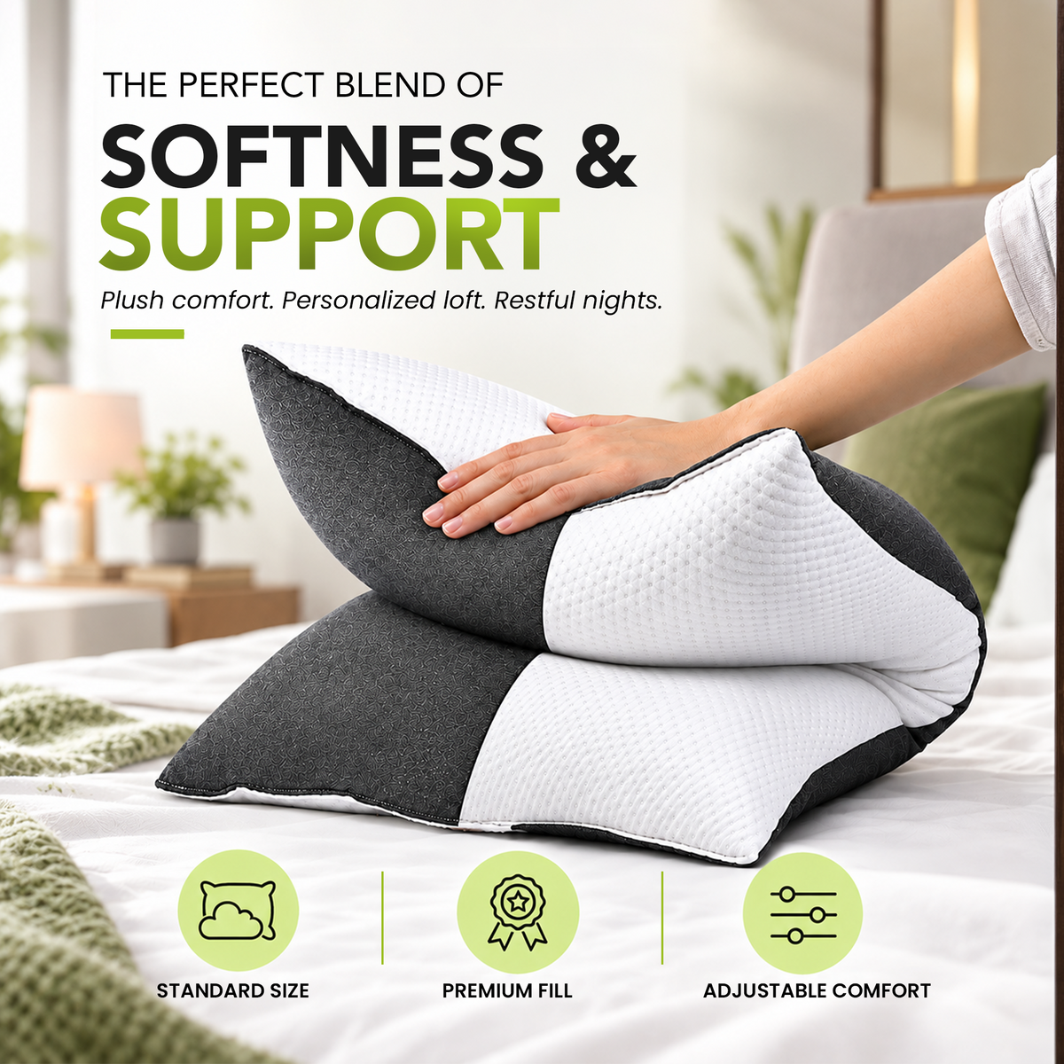 BetaRest Fiber Pillow in White – Ultra Soft, Breathable & Fluffy Bed Pillow for Peaceful Sleep (Size: 27x16 Inches)