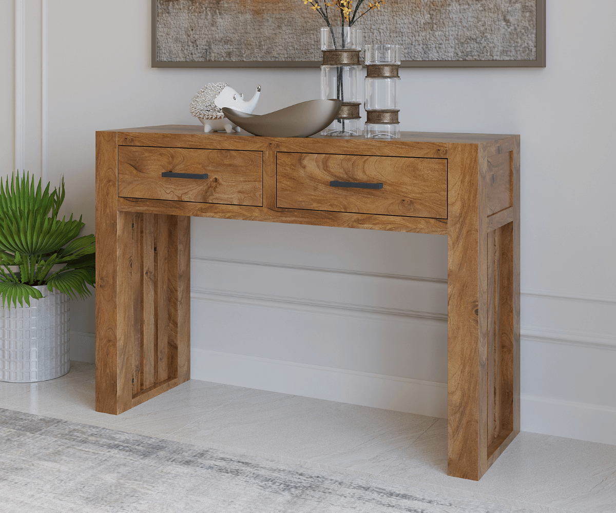 Aurorium Solid Wood 2 Drawer Console Table