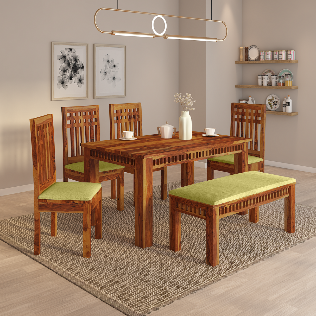 Axel Sheesham Wood Dining Table Set (6 seater) In Light Honey