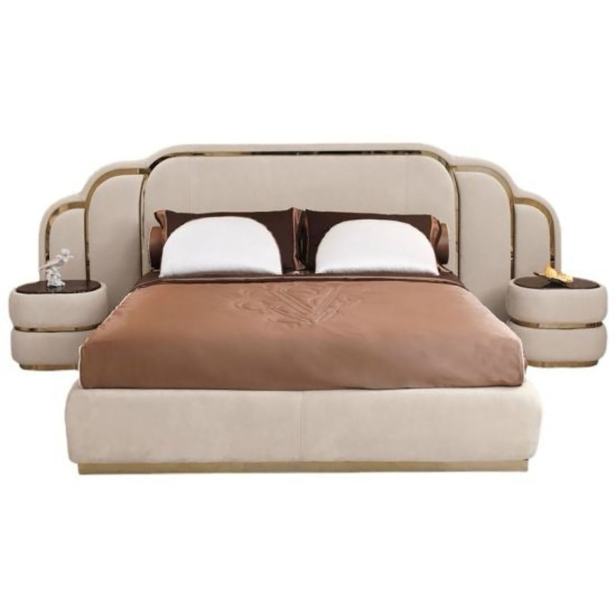 Croft King size Upholstered Bed in beige Colour With Box Storage