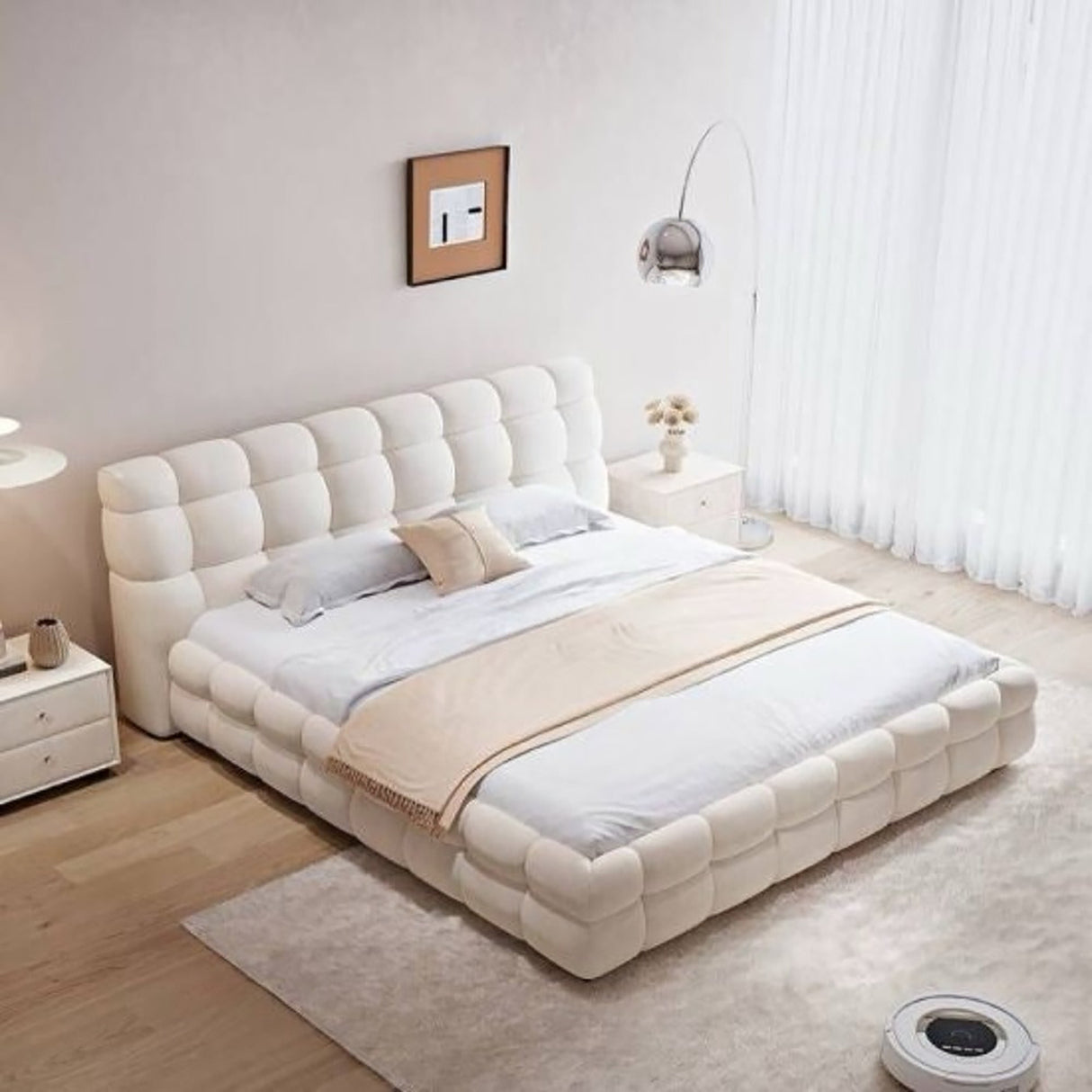 Maple Upholstered Bed in beige Colour With Box Storage