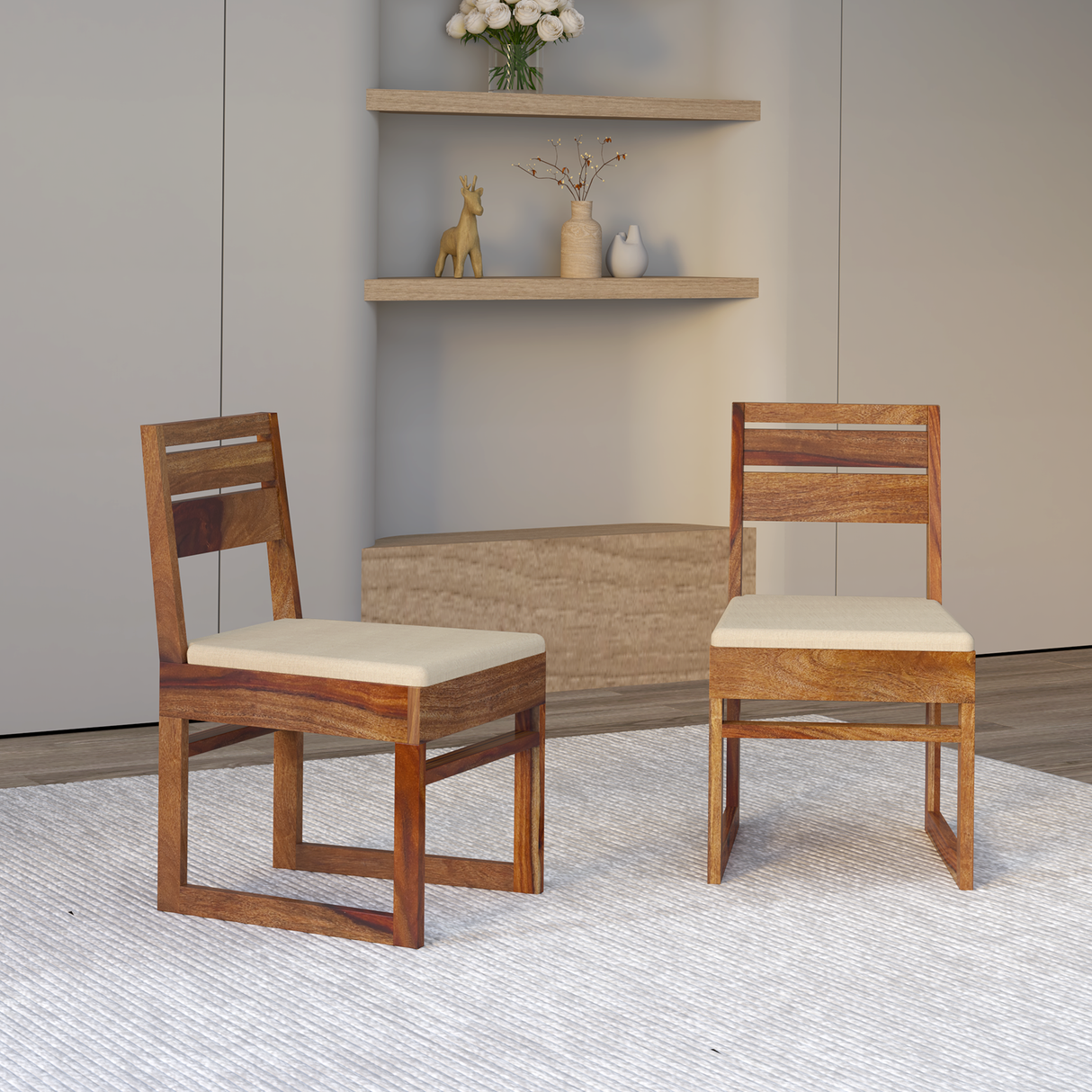 Crenn Sheesham Wood Set of 2 Dining Chair In Reddish Walnut Color