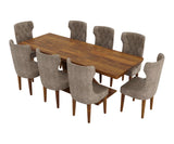 Caelistra Extendable 6-8 Seater Dining Table and Chairs Set, Isometric Angle When Extended.