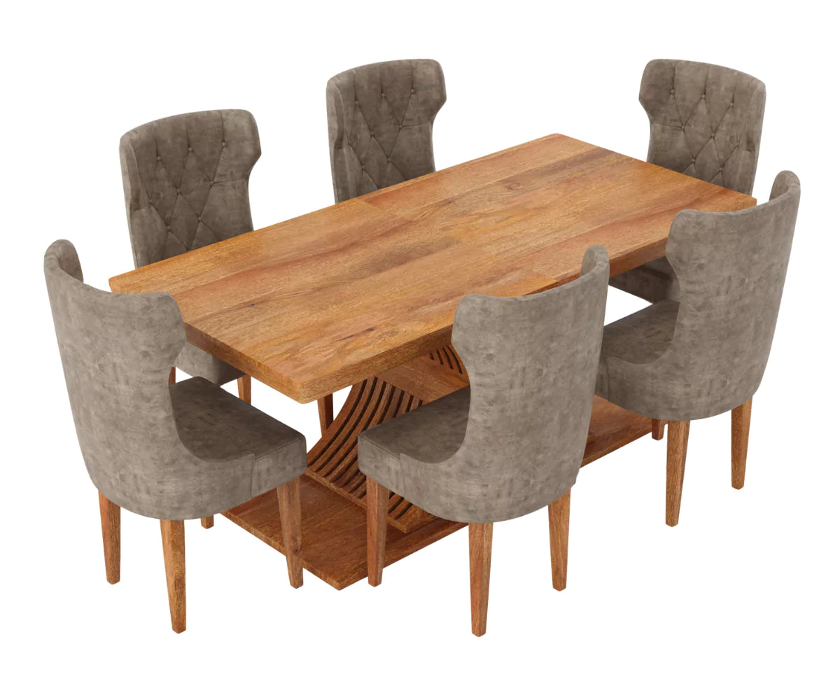 Caelistra Extendable Dining Set (6-8 Seater), Clay Brown Finish.