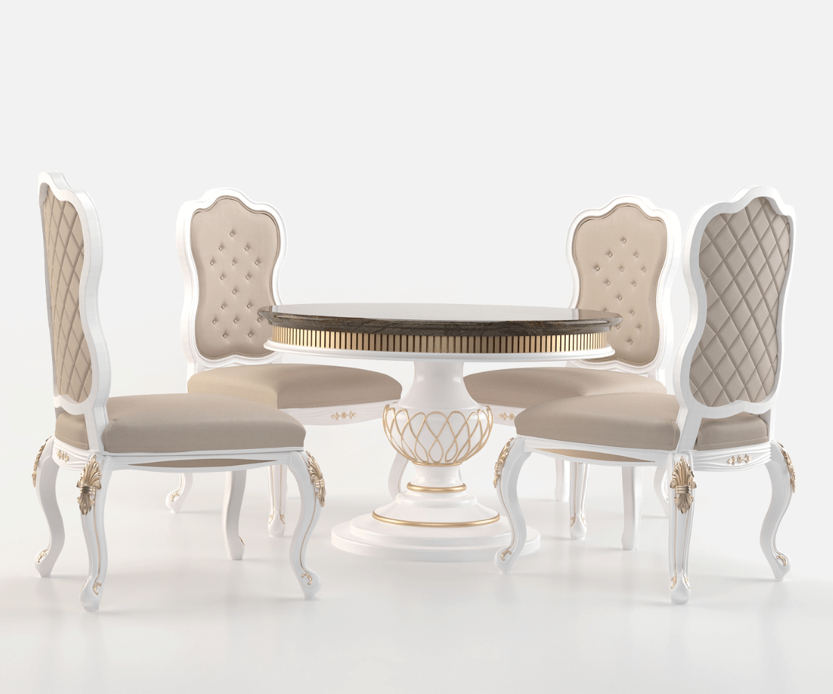 Celestiva Luxury Solid Wood Round Dining Set, White Finish.