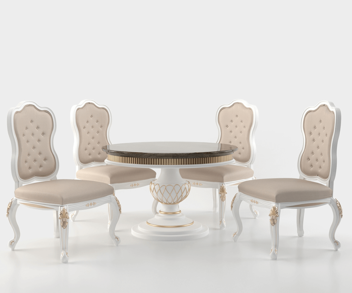 Celestiva Luxury Solid Wood Round Dining Set, Side View.