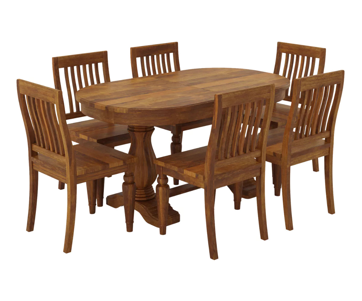 Coralia Extendable Double Pedestal Dining Set, Isometric View.