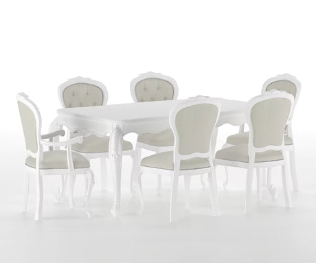 Countryside Solid Wood Luxury White Dining Set - Isometric View