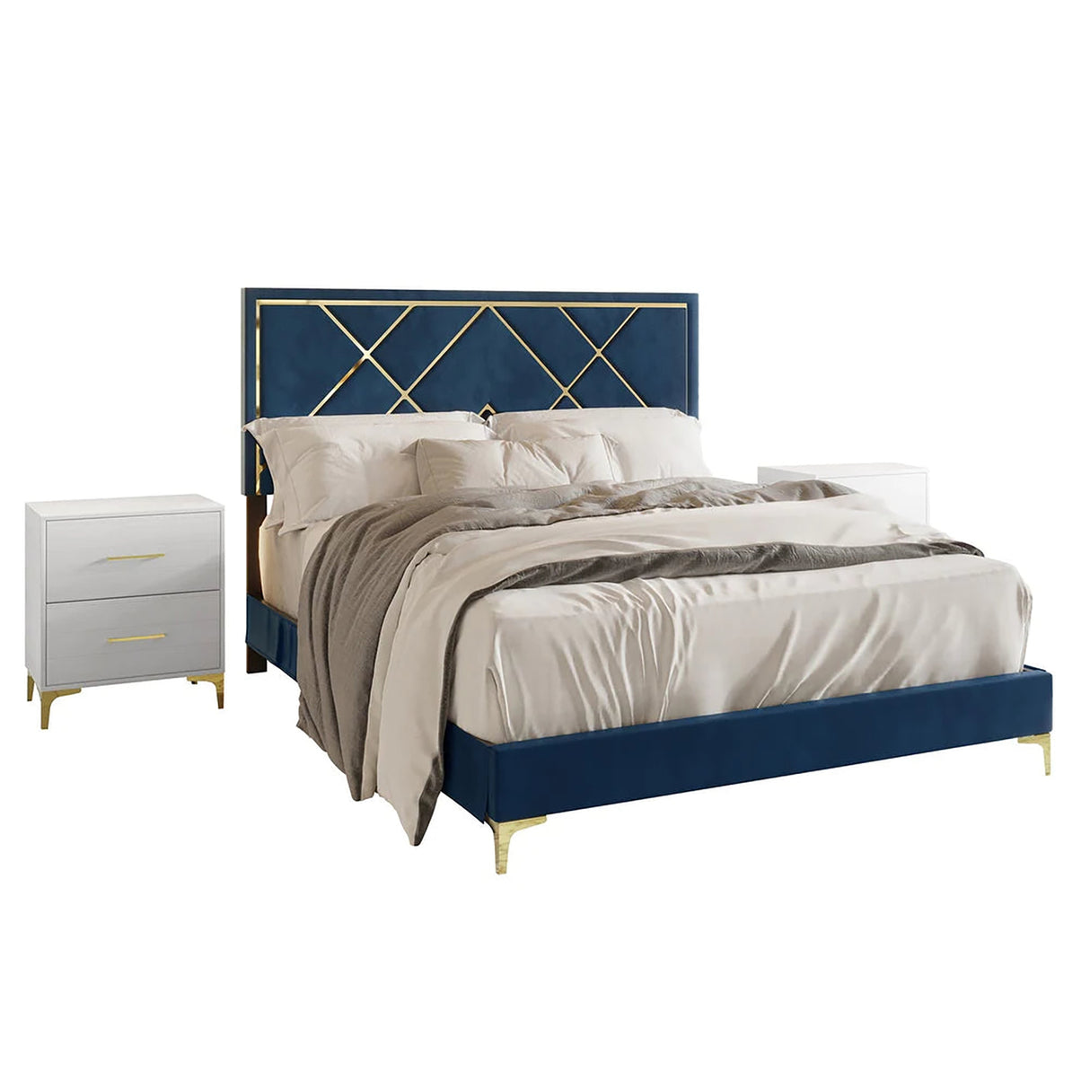 EverRest Upholstered Bed in blue Colour Without Box Storage