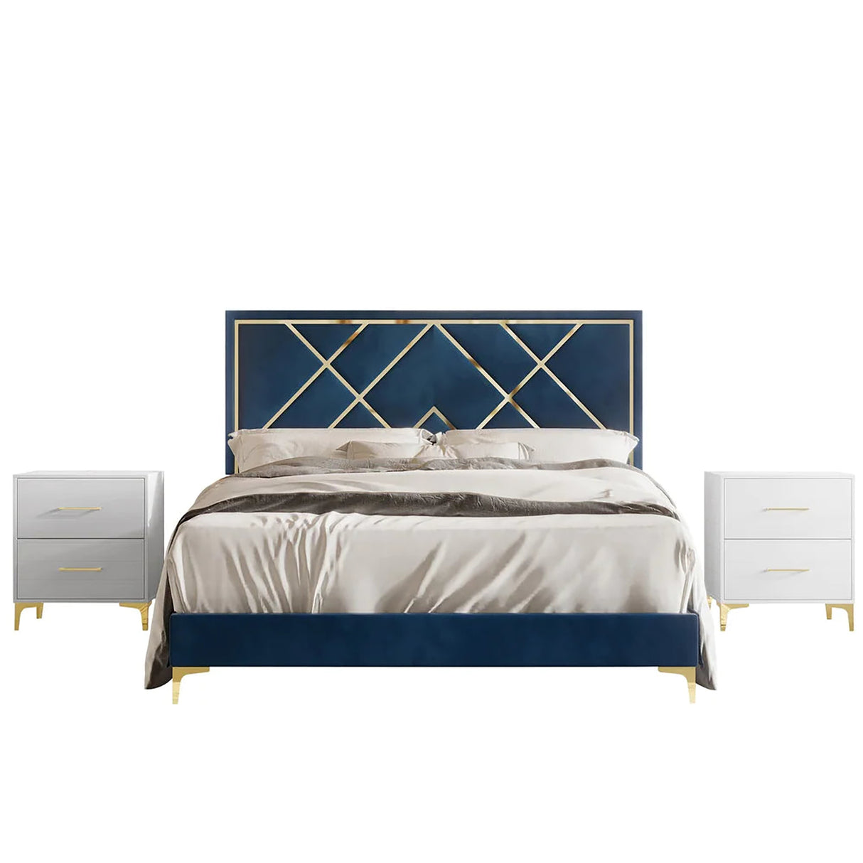 EverRest Upholstered Bed in blue Colour Without Box Storage