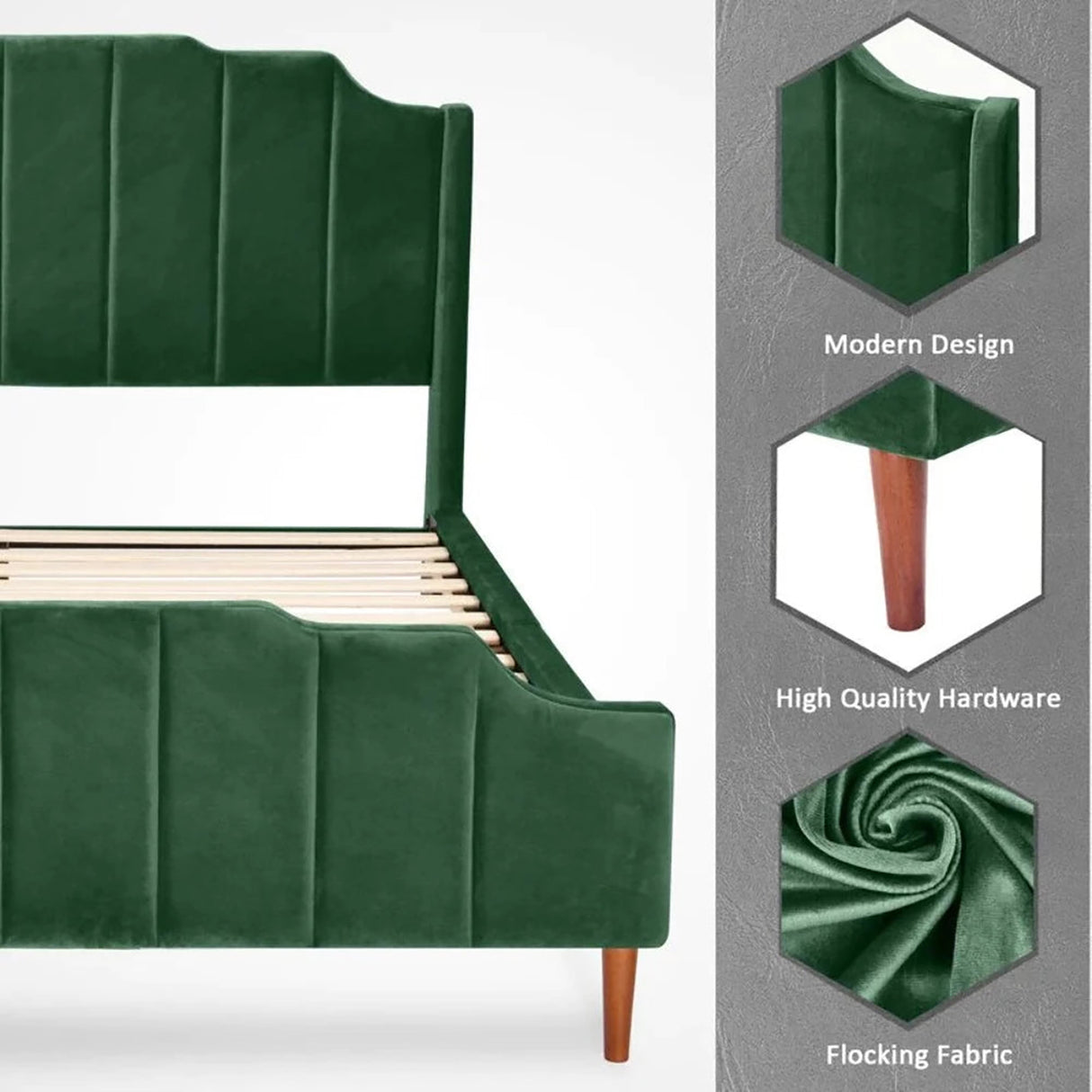 Nexus Upholstered Bed in green Colour Without Box Storage