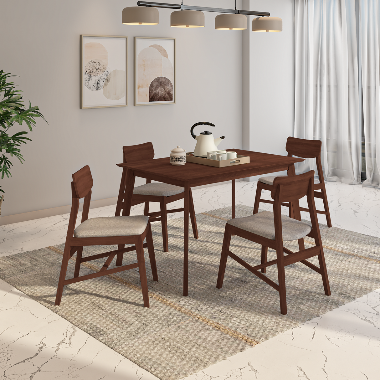 Ducasse Mango Wood Dining Table Set In Walnut With 6 Seating