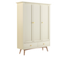 Eluxin White Solid Wood 3 Door Wardrobe with 2 Drawers, Beige Shade.