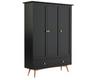 Eluxin White Solid Wood 3 Door Wardrobe with 2 Drawers, Black Shade.