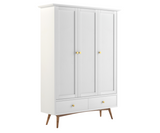 Eluxin White Solid Wood 3 Door Wardrobe with 2 Drawers, White Shade.